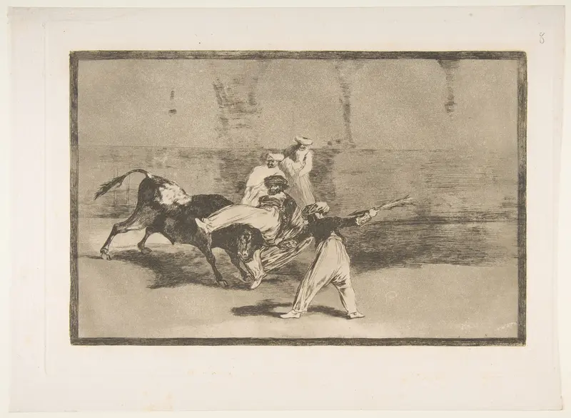 A Moor Caught by the Bull in the ring, plate 8 from "La Tauromaquia"
