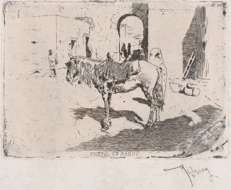 A Moroccan horse standing before an arch Wall Art by Mariano Fortuny, 1838–1874 - High-Resolution Digital Print