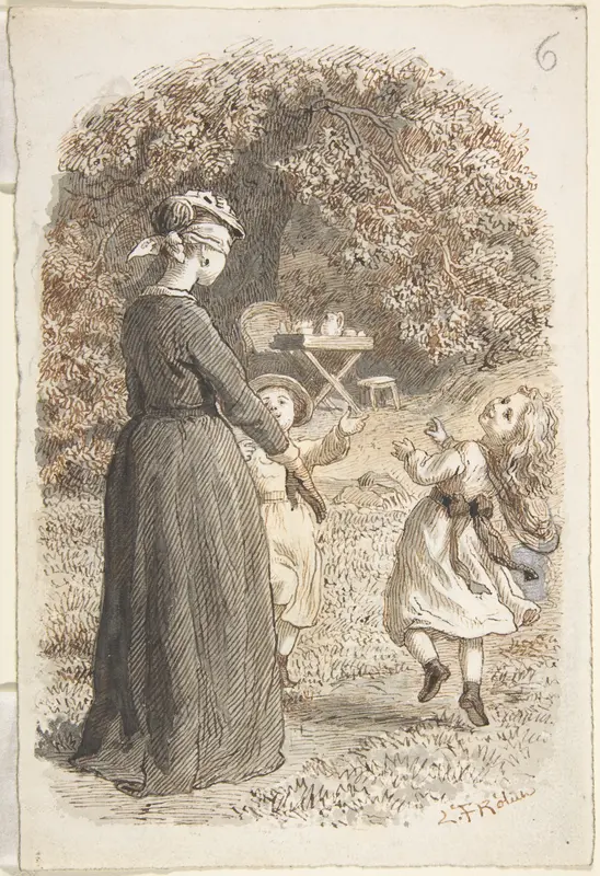 A Mother and Two Children Playing Blind Man's Bluff Wall Art by Lorenz Frølich - High-Resolution Digital Print