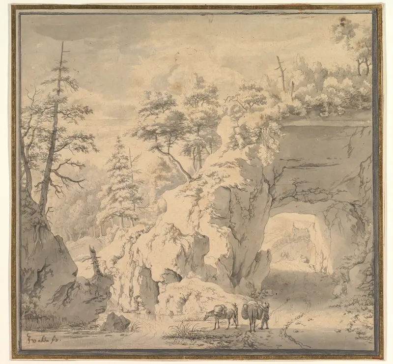 A Mountainous Landscape with Travellers on a Road Wall Art by Jan van Aken - High-Resolution Digital Print