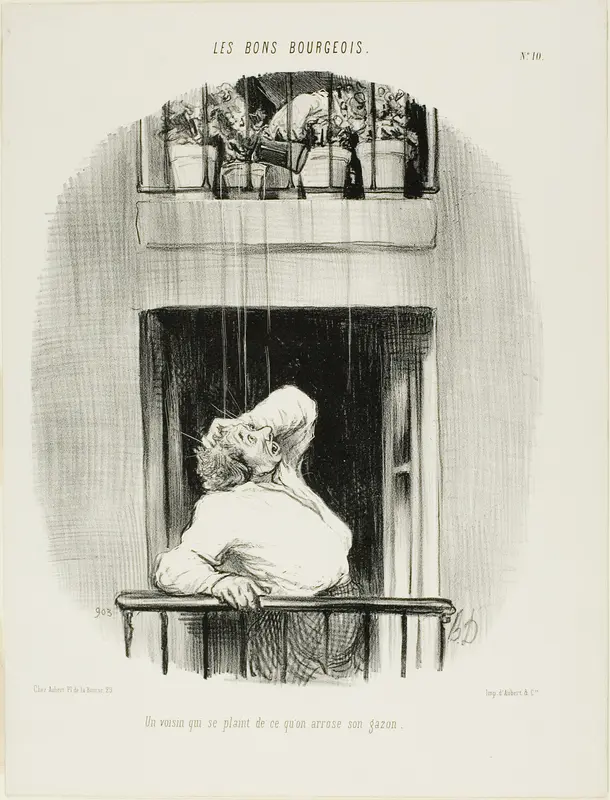 A Neighbour Complaining about the Watering of his Lawn, plate ten from Les Bons Bourgeois