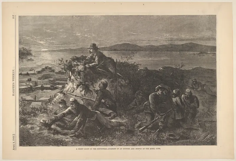 A Night Scout in the Southwest – Surprise of an Outpost, and Survey of the Rebel Guns (from "Harper's Weekly") Wall Art by Thomas Nast - High-Resolution Digital Print