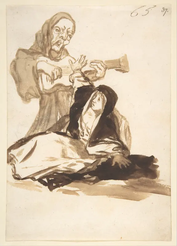 A nun frightened by a ghost playing a guitar; page 65 from the "Images of Spain" Album (F)
