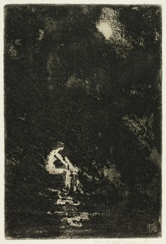 A Nymph Bathing, Moonlight Wall Art by Theodore Roussel - High-Resolution Digital Print