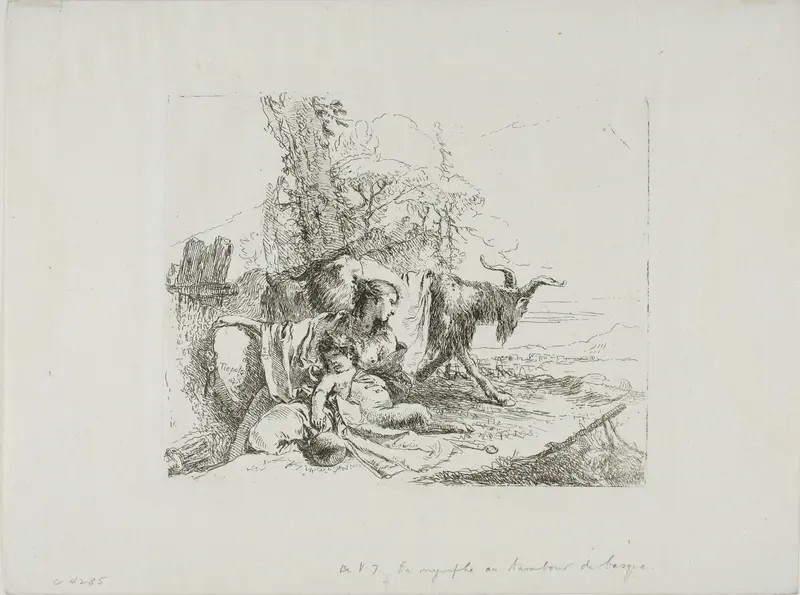 A Nymph with a Small Satyr and Two Goats, from Capricci Wall Art by Giovanni Battista Tiepolo - High-Resolution Digital Print