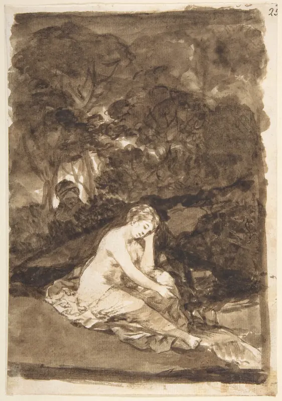 A partly naked woman seated by a stream; page 32 from the "Images of Spain" Album (F)