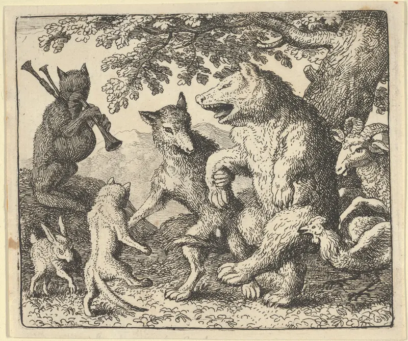 A Party in Honor of the Bear and the Wolf from Hendrick van Alcmar's Renard The Fox Wall Art by Allart van Everdingen - High-Resolution Digital Print