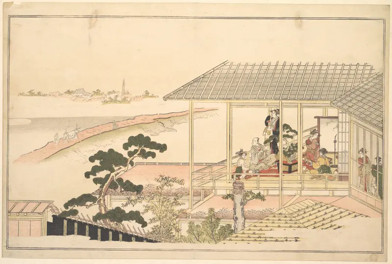 A Party of Merrymakers in a House in the Yoshiwara on a Moonlight Night