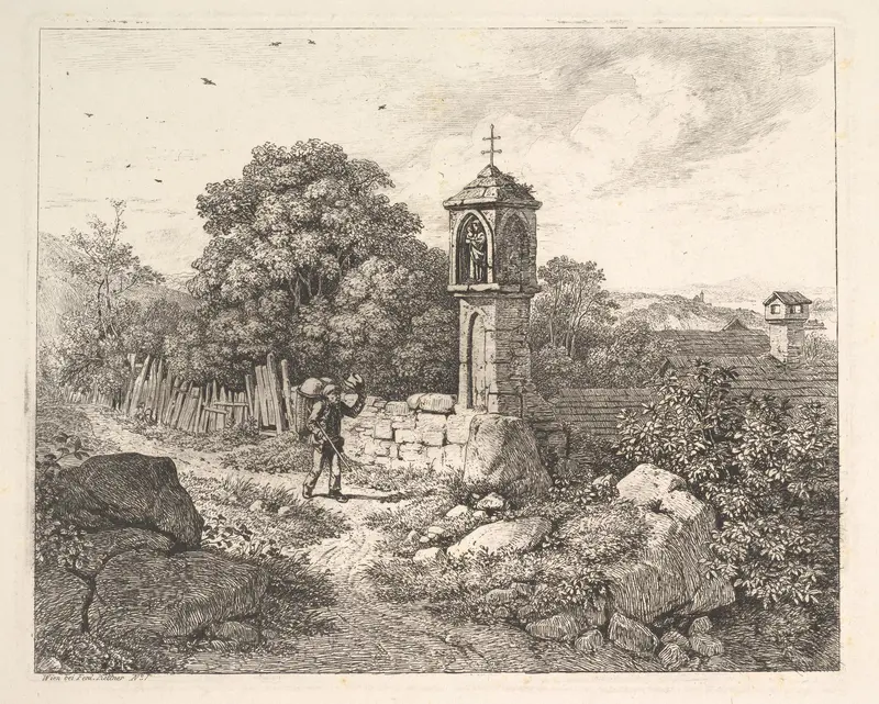 A Peasant Greeting the Statue of Mary Wall Art by Johann Christoph Erhard - High-Resolution Digital Print