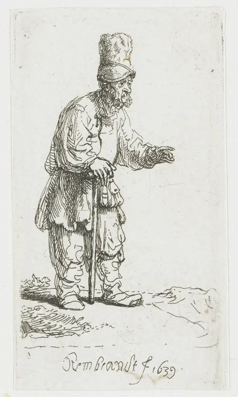 A peasant in a high cap, standing leaning on a stick Wall Art by Unknown - High-Resolution Digital Print