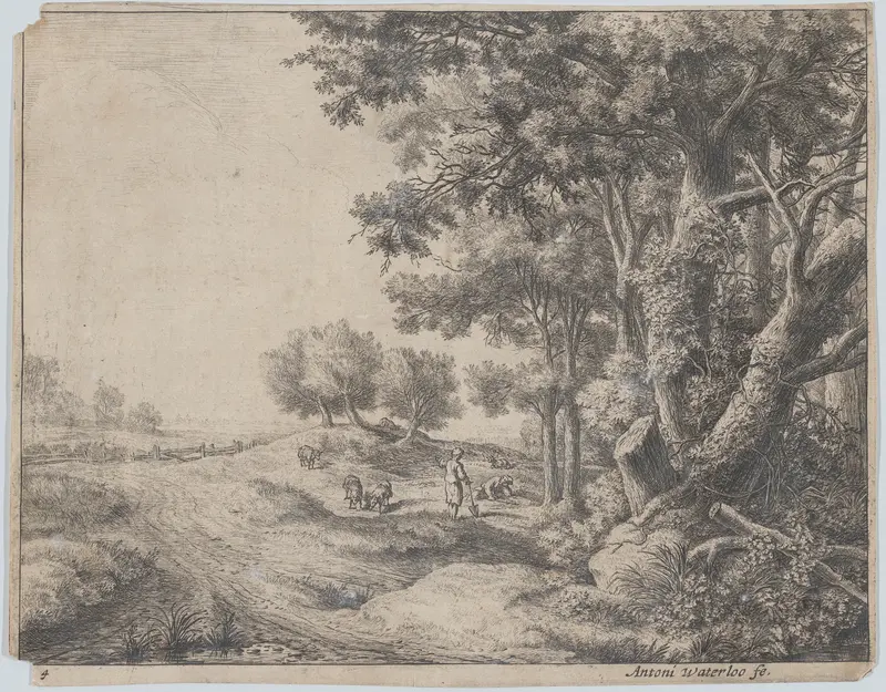A Peasant with a Shovel Wall Art by Anthonie Waterloo - High-Resolution Digital Print