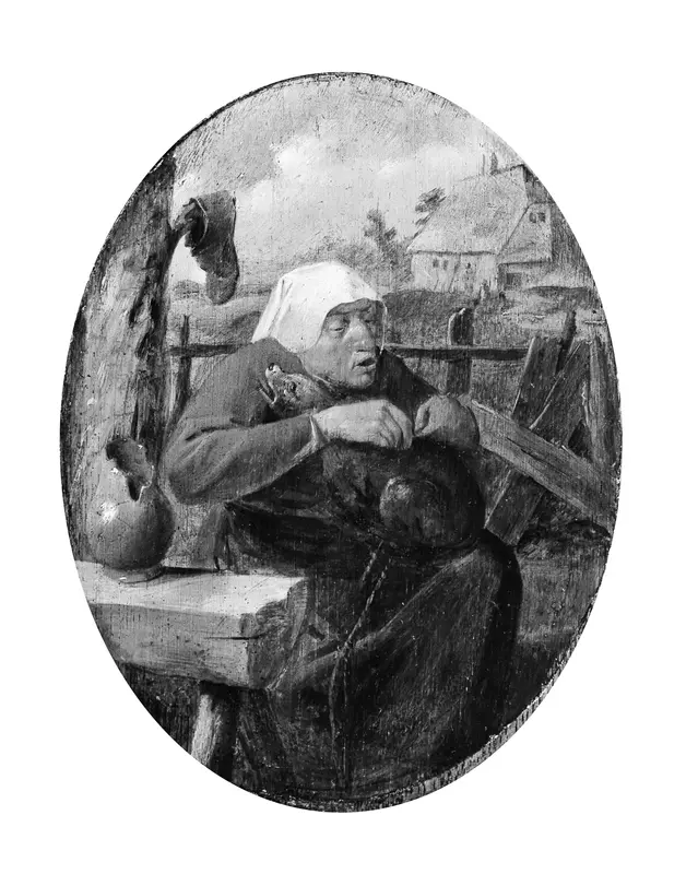 A Peasant Woman Picking Fleas off a Dog Wall Art by Adriaen Brouwer - High-Resolution Digital Print