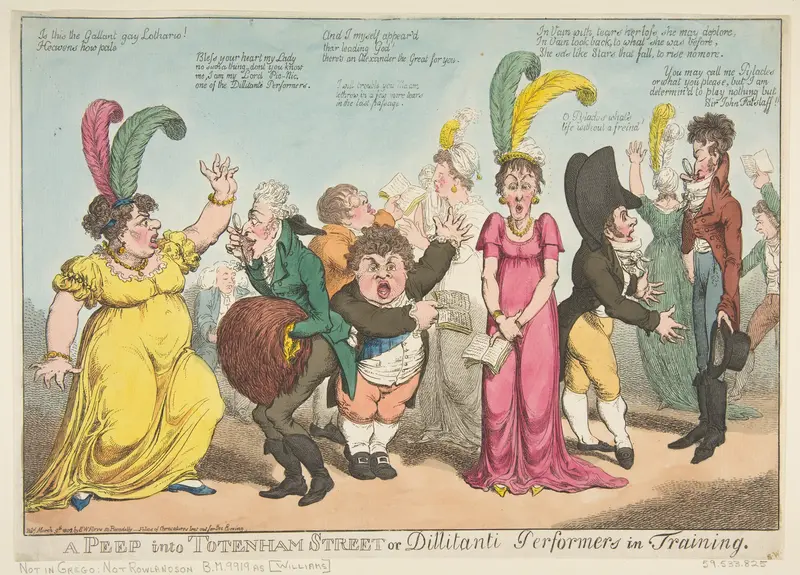 A Peep into Tottenham Street or Dillitanti Performers in Training Wall Art by Charles Williams - High-Resolution Digital Print