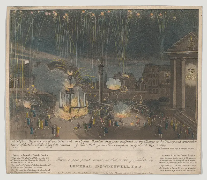 A Perfect Description of the Firework in Covent Garden that was perform'd at the Charge of the Gentry and other inhabitants of that Parish for ye joyfull returan [sic] of His Ma-tiw from His Conquest in Ireland, Sept. 10, 1690 Wall Art by Bernard Lens II - High-Resolution Digital Print