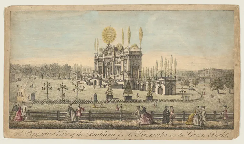 A Perspective View of the Building for the Fireworks in the Green Park taken from the Reservoir, London, 1814 Wall Art by Paul Angier - High-Resolution Digital Print