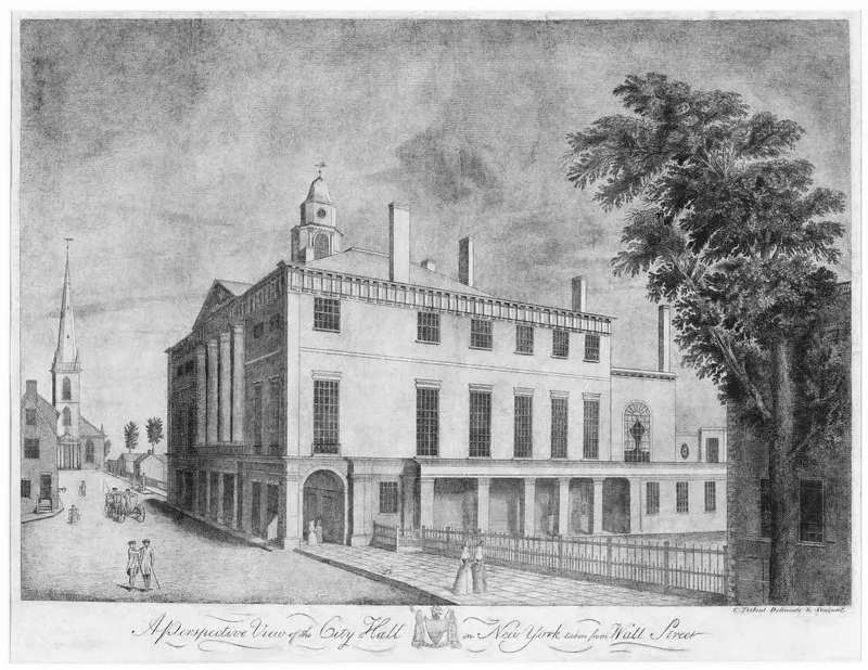 A Perspective View of the City Hall in New York, Taken from Wall Street Wall Art by Cornelius Tiebout - High-Resolution Digital Print
