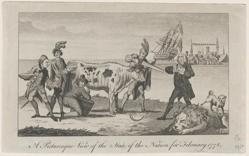 A Picturesque View of the State of the Nation for February 1778, from The Westminster Magazine Wall Art by Anonymous, British, 18th century - High-Resolution Digital Print