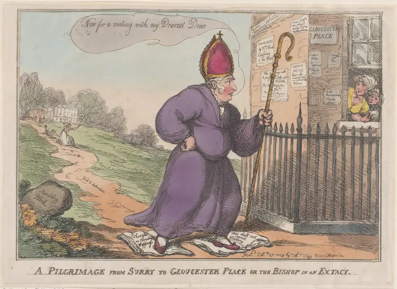 A Pilgrimage from Surry to Gloucester Place or the Bishop is an Extacty Wall Art by Thomas Rowlandson - High-Resolution Digital Print