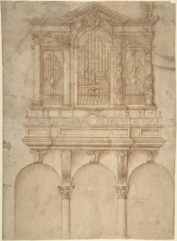 A Pipe Organ with Papal Arms Wall Art by Anonymous, Italian, 16th century - High-Resolution Digital Print