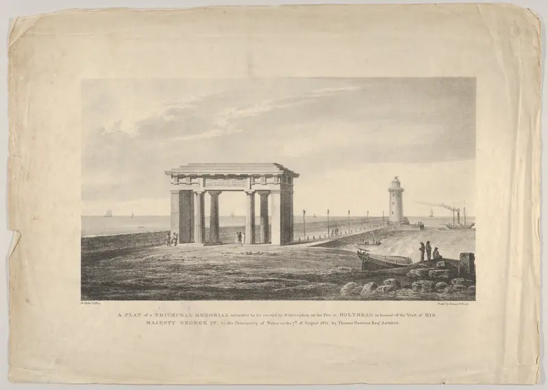 A Plan of a Triumphal Memorial....at Holyhead in honour of the visit of His Majesty George IV to the Principality of Wales on the 7th of August, 1821 by Thomas Harrison Esq. Architect Wall Art by Augostino Aglio, the elder - High-Resolution Digital Print