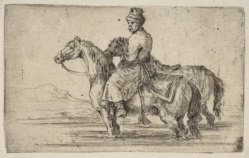 A Polish Groom Bathing Horses Wall Art by Stefano della Bella - High-Resolution Digital Print