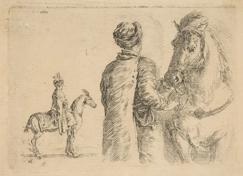 A Polish groom, from the back, holding a horse by the bridle Wall Art by Stefano della Bella - High-Resolution Digital Print