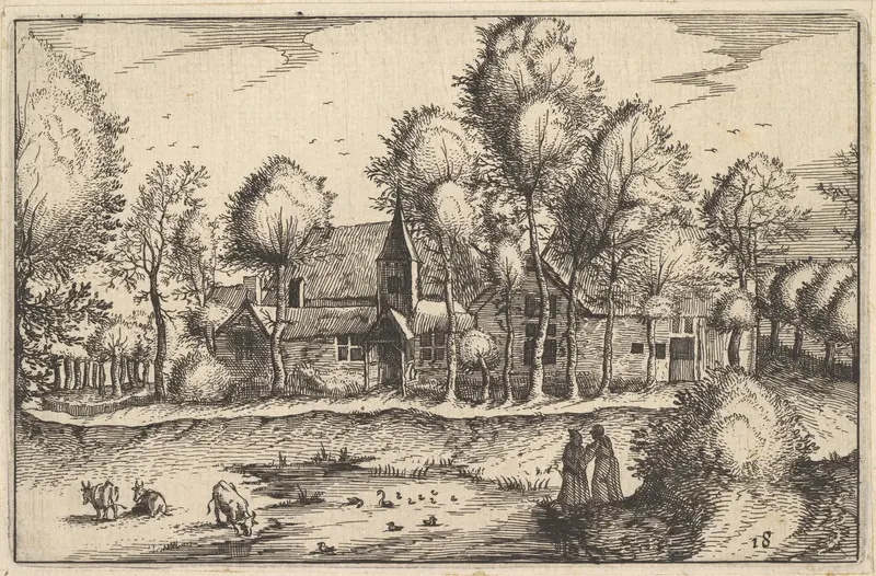 A Pond, plate 18 from "Regiunculae et Villae Aliquot Ducatus Brabantiae" Wall Art by Claes Jansz. Visscher - High-Resolution Digital Print