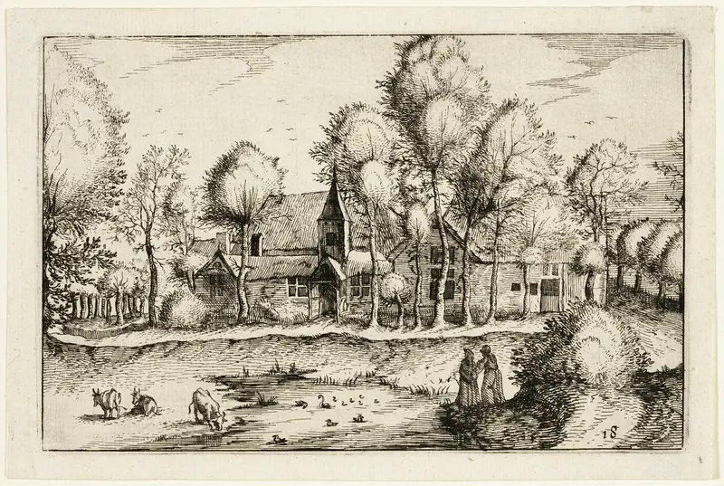 A Pond, plate eighteen after Pictures of Farms, Country Houses and Rustic Villages (Praediorum villarum et rusticarum casularum icones)