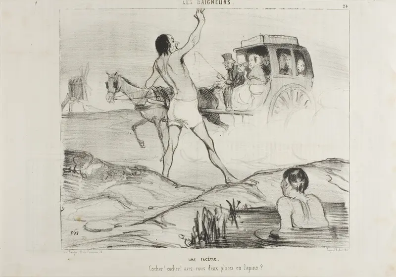 A Practical Joke. "Driver! Driver! Do you still have two seats in the rabbit section??,” plate 24 from Les Baigneurs