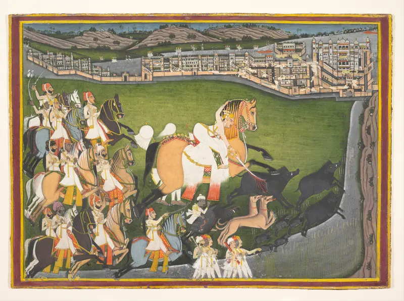 A Prince Hunting Boars with His Retinue Wall Art by Unknown - High-Resolution Digital Print