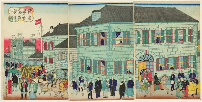 A Prosperous American Merchant Building in Yokohama (Yokohama asanban shokan hanei no zu)