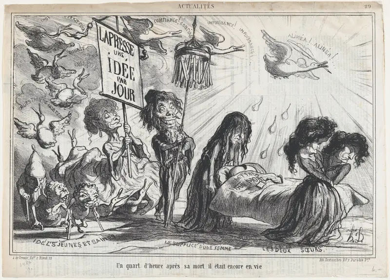 A quarter of an hour after his death, he was still living, from 'News of the day,' published in Le Charivari, February 20, 1866 Wall Art by Honoré Daumier - High-Resolution Digital Print