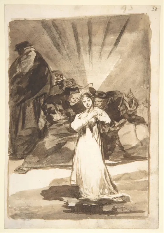 A radiant female figure beset by dark spirits; page 45 from the "Images of Spain" Album (F)