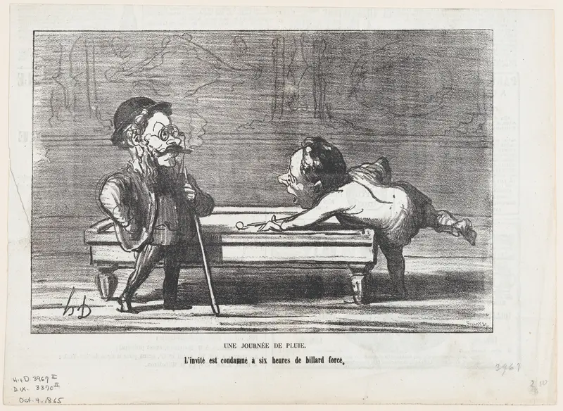 A rainy day: The guest is condemned to six hours of billiards, from "The joys of country life" Wall Art by Honoré Daumier - High-Resolution Digital Print