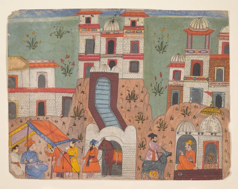 A Raja Receives Homage Outside the City:   Page from a Dispersed Manuscript Wall Art by Unknown - High-Resolution Digital Print