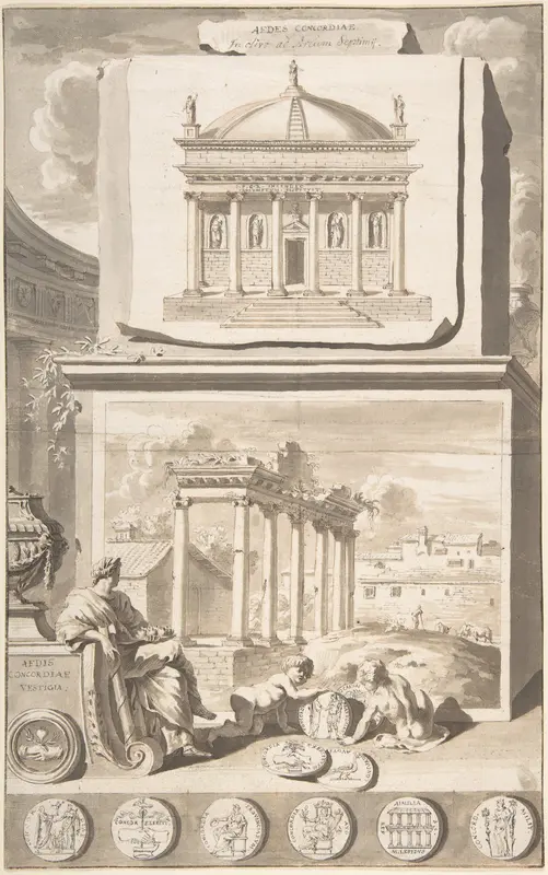 A Reconstruction of the Aedes Concordiae (above) and a View of the Ruins (below) Wall Art by Jan Goeree - High-Resolution Digital Print