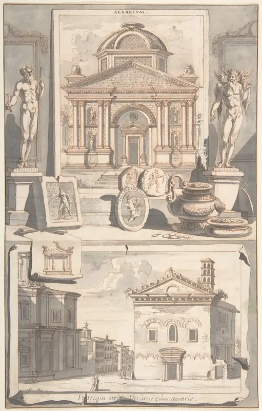 A Reconstruction of the Aerarium (above) and a View of the Ruins (below) Wall Art by Jan Goeree - High-Resolution Digital Print