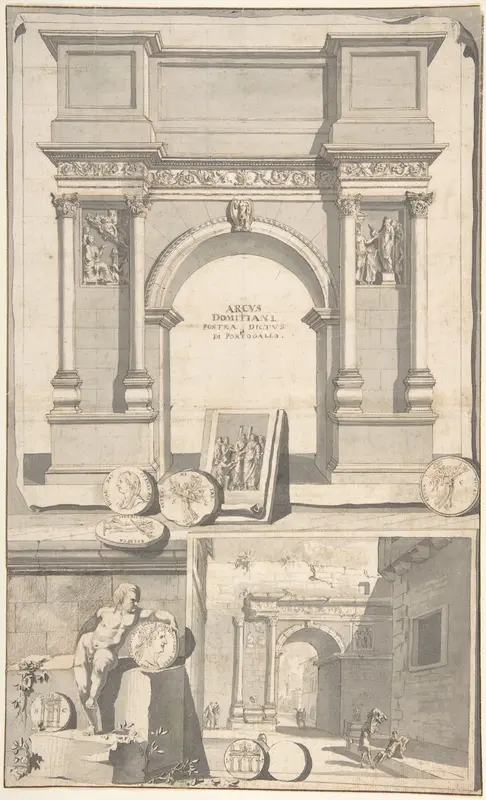 A Reconstruction of the Arch of Domitian (above) and View the Ruins (below) Wall Art by Jan Goeree - High-Resolution Digital Print
