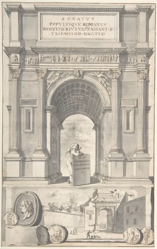 A Reconstruction of the Arch of Titus (above) and a View of the Ruins (below) Wall Art by Jan Goeree - High-Resolution Digital Print