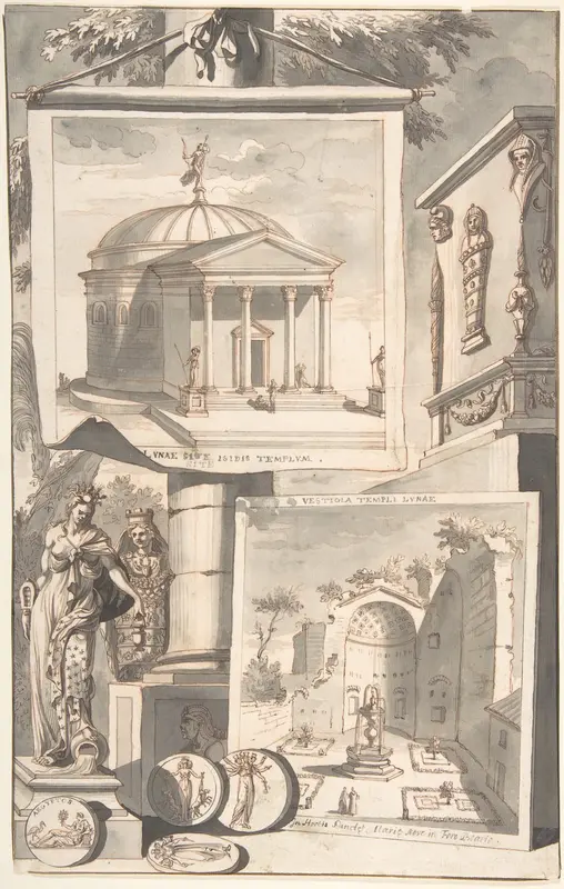A Reconstruction of the Templum Isis (above) and a View of the Ruins (below) Wall Art by Jan Goeree - High-Resolution Digital Print