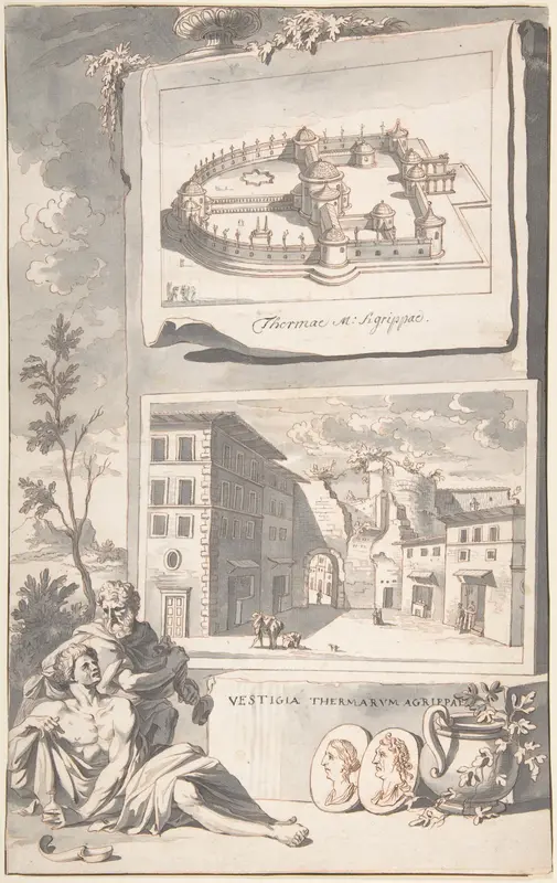 A Reconstruction of the Thermae Agrippae (above) and a View of the Ruins (below) Wall Art by Jan Goeree - High-Resolution Digital Print