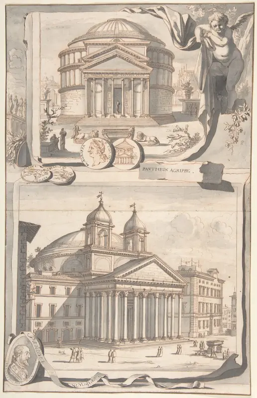 A Reconstuction of the Pantheon (above) and a View of its Appearance Around 1700 (below) Wall Art by Jan Goeree - High-Resolution Digital Print