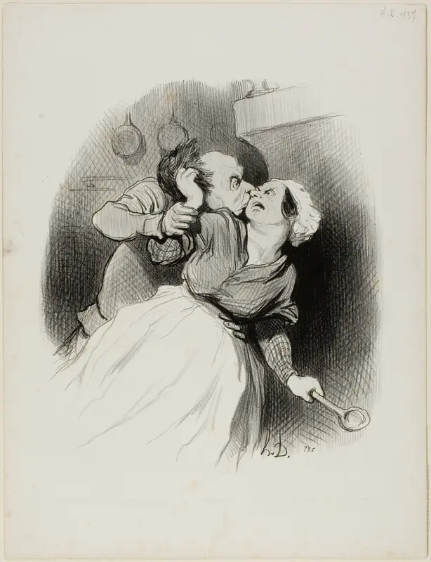 A Return of Youth. “Yell as much as you like, you little devil you.... my wife isn't home.... tear out my hair to your heart's content!,” plate 50 from Les beaux Jours de la vie