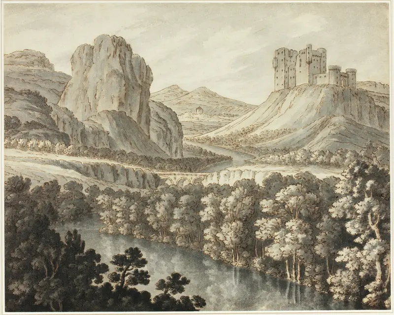 A Romantic Landscape with a Ruined Castle Wall Art by Robert Adam - High-Resolution Digital Print