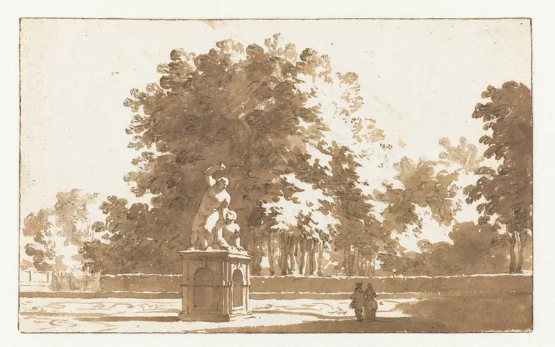 A Sculpture Group in the Garden of Honselaarsdijk Castle Wall Art by Jan de Bisschop - High-Resolution Digital Print