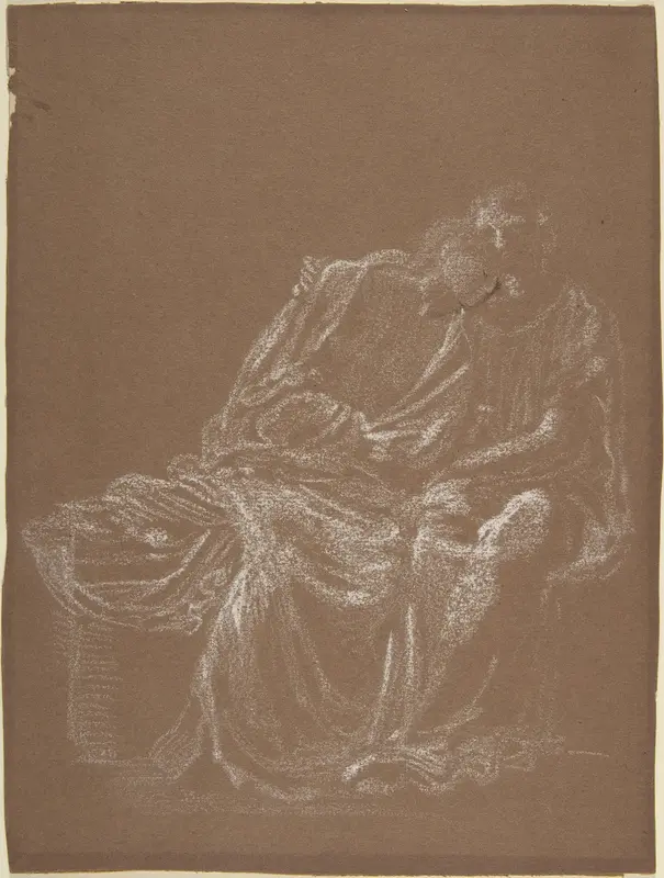 A seated couple, embracing Wall Art by Sir Edward Burne-Jones - High-Resolution Digital Print