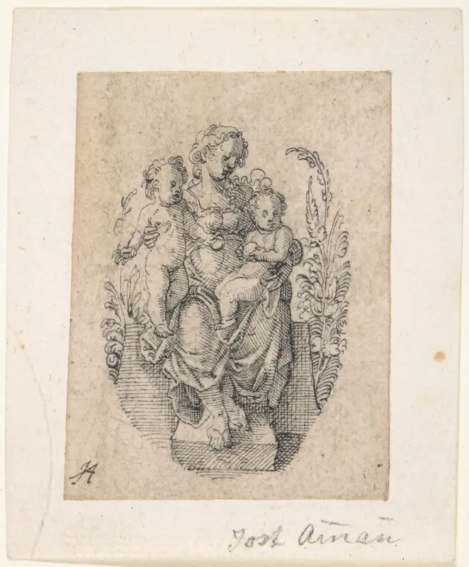 A Seated Personification of Charity with two Children Wall Art by Jost Amman - High-Resolution Digital Print
