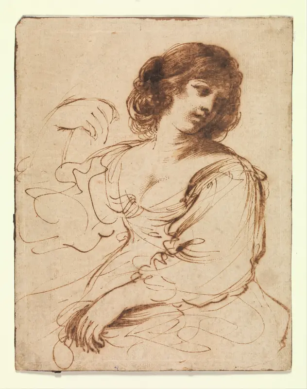 A Seated Young Woman Looking Over Her Shoulder Wall Art by Guercino (Giovanni Francesco Barbieri) - High-Resolution Digital Print