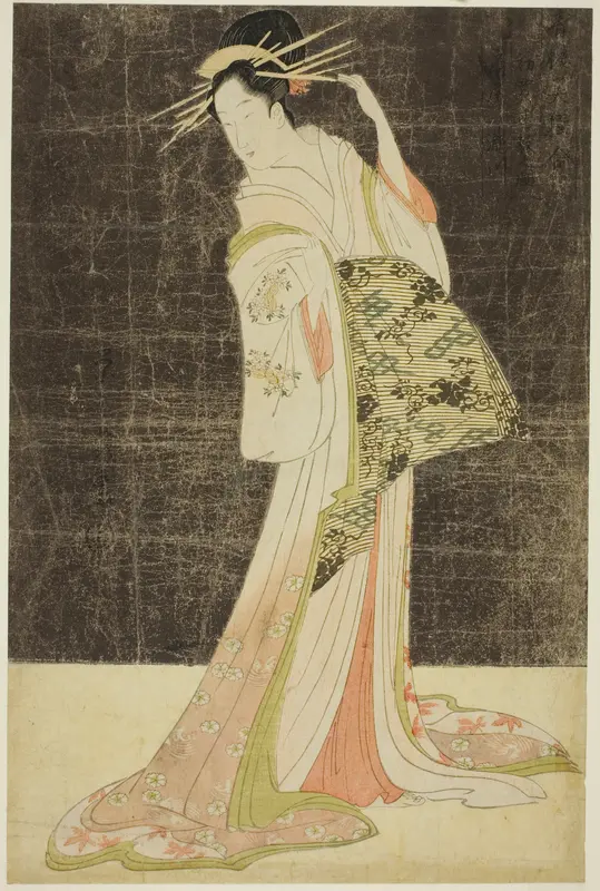 A Selection of Beauty from the Pleasure Quarters (Seiro bijin awase): Courtesans Hired for the New Years Holidays - Takigawa of the Ogiya Wall Art by Chôbunsai Eishi - High-Resolution Digital Print
