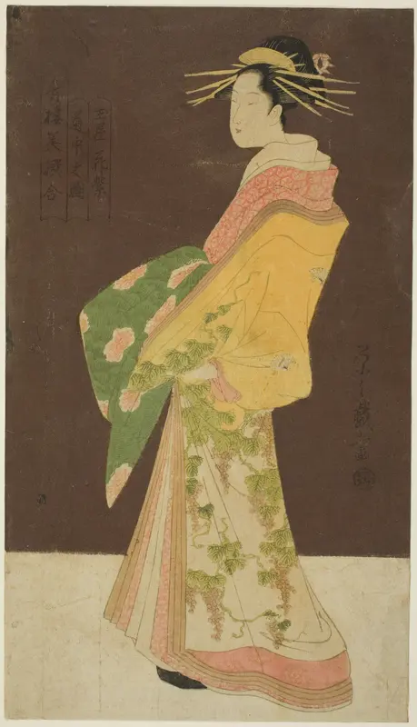 A Selection of Beauty from the Pleasure Quarters (Seiro bisen awase): Hanamurasaki of the Tamaya in Procession (Tamaya Hanamurasaki dochu no zu)